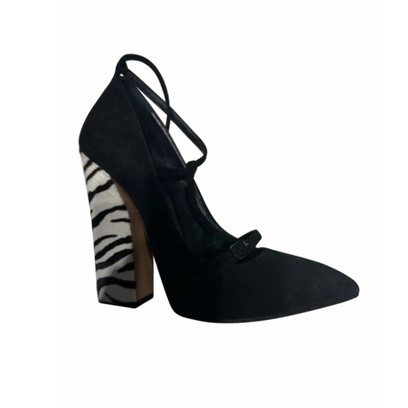 Casadei Black and White High Heels with Zebra Block Heel